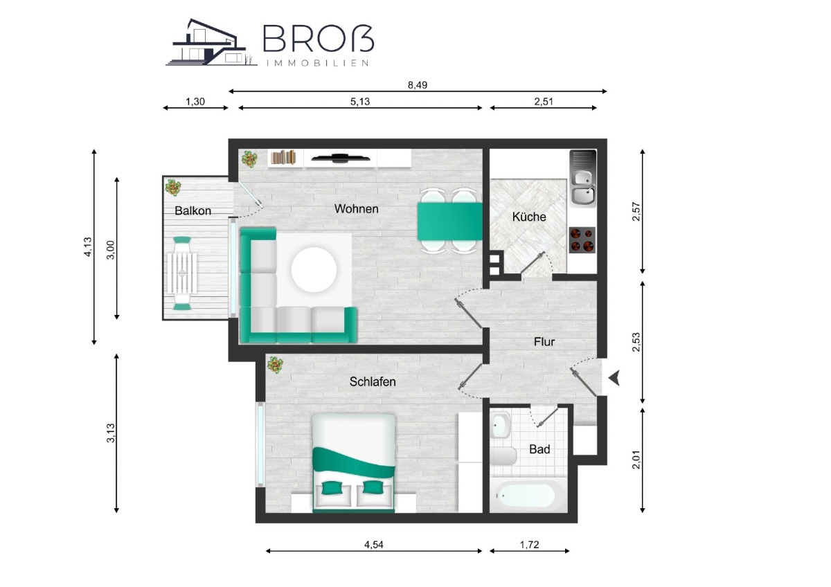 Gepflegte Wohnung im 7. OG mit Weitblick, Aufzug, zwei Zimmern, EBK und Balkon
